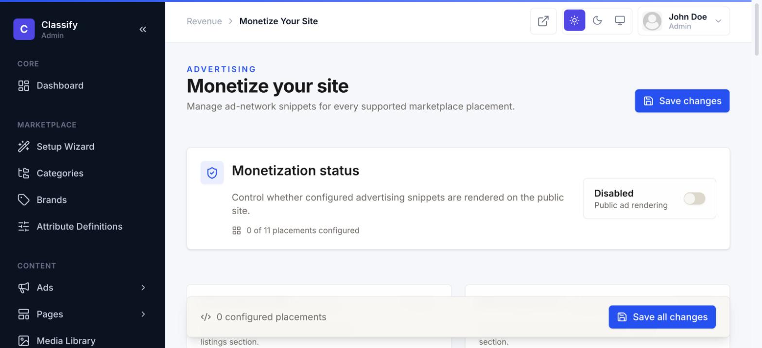 Monetize your site — ad placements