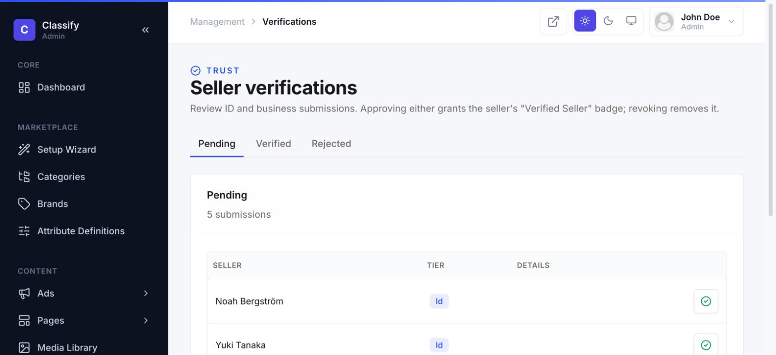 Seller verifications queue