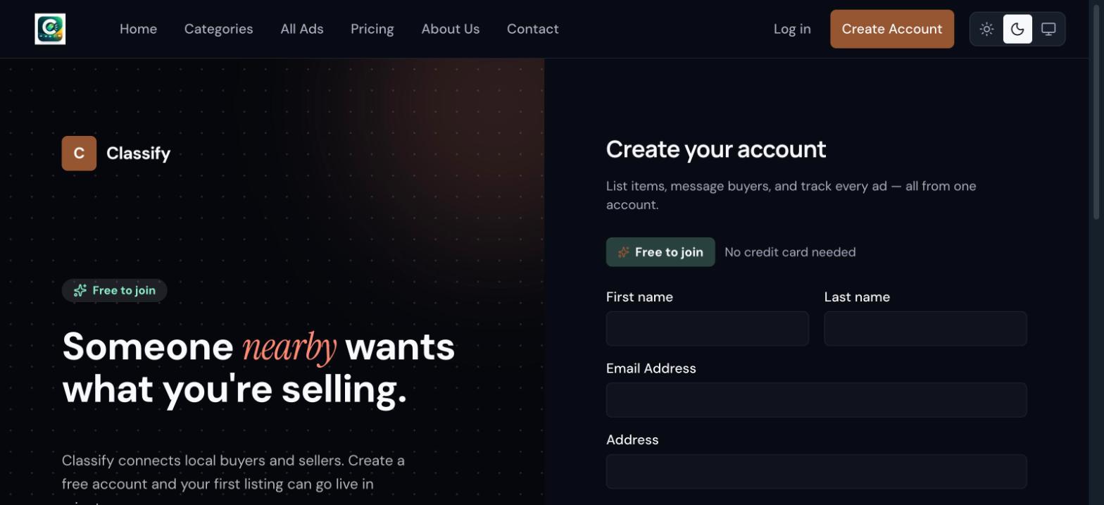 Registration page