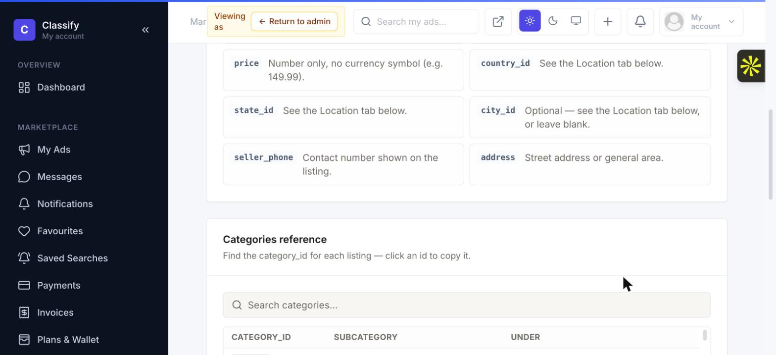 Bulk upload category and location reference tool