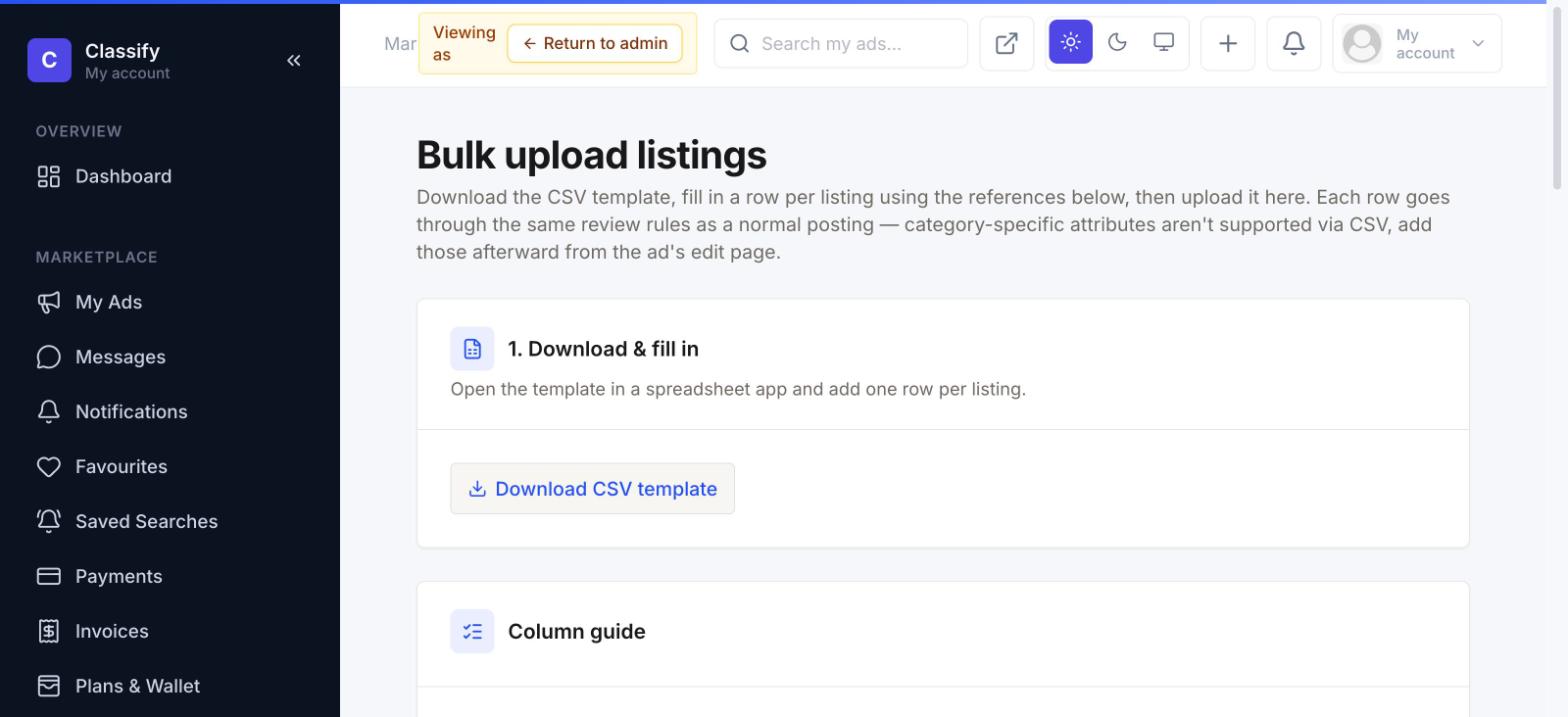 Bulk upload page
