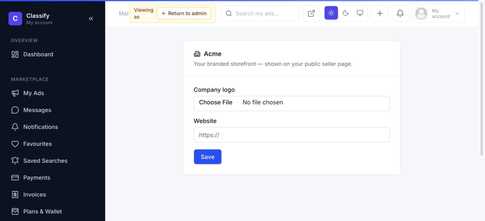 Business profile page