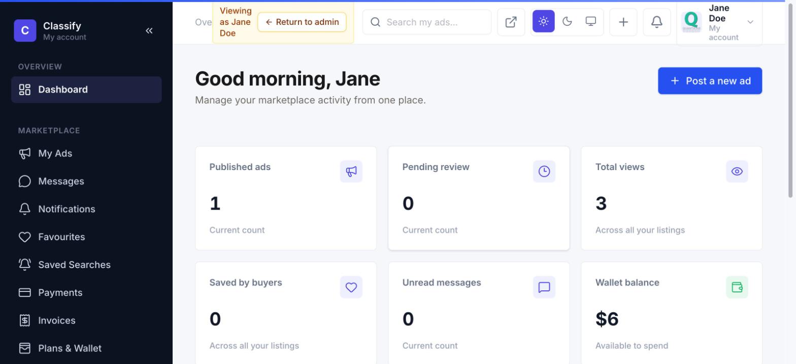 Member dashboard, light mode