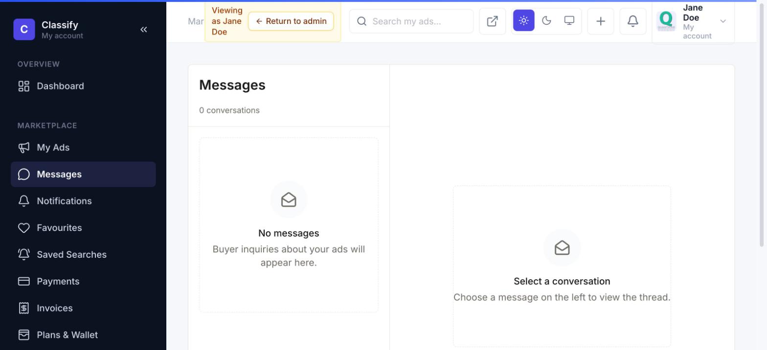 Messages inbox, empty state