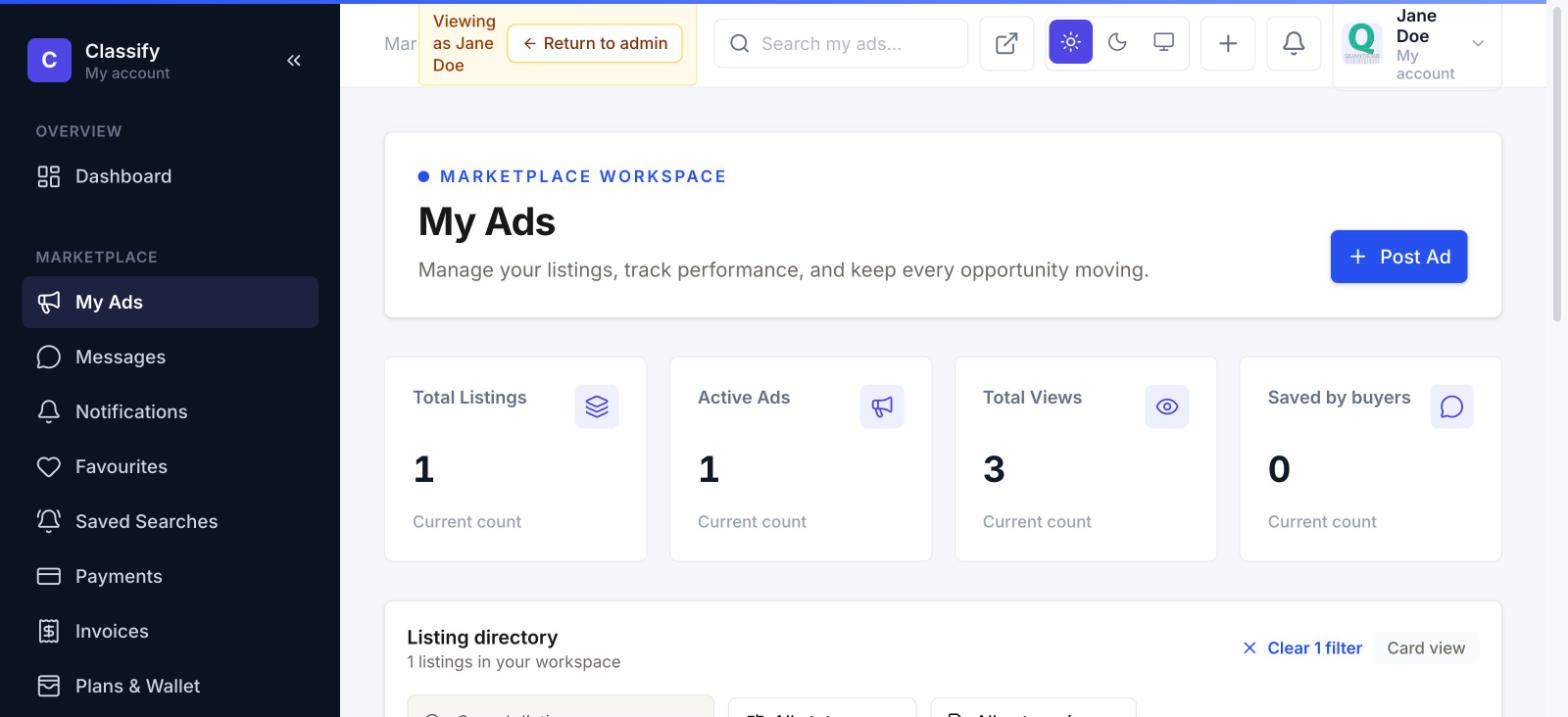 My Ads listing management page