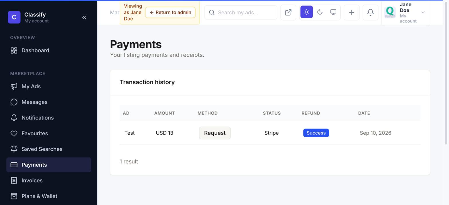 Payments page