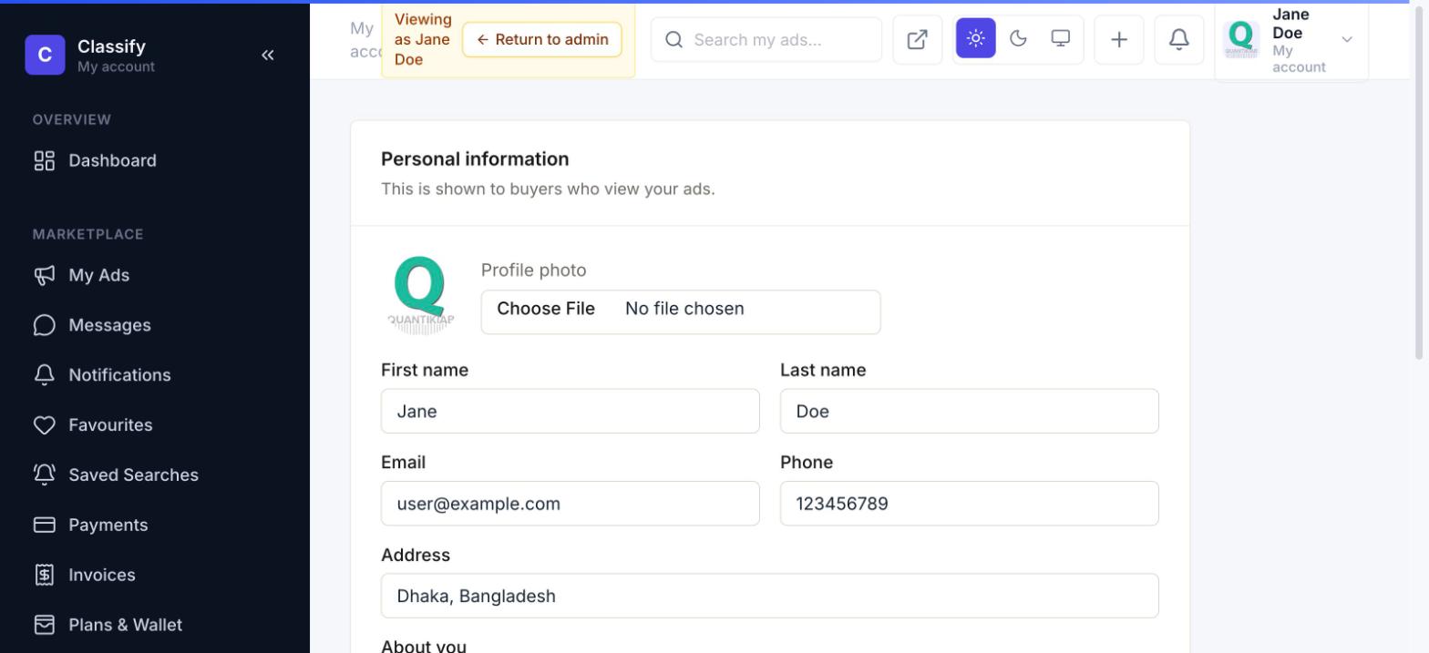 Edit profile page