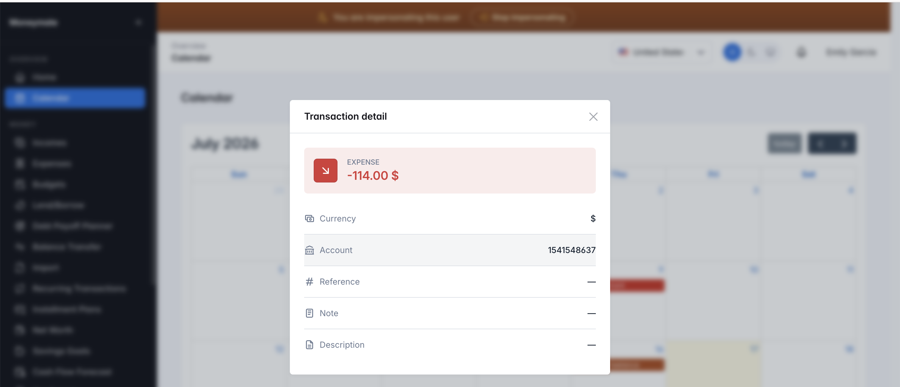 Transaction detail card