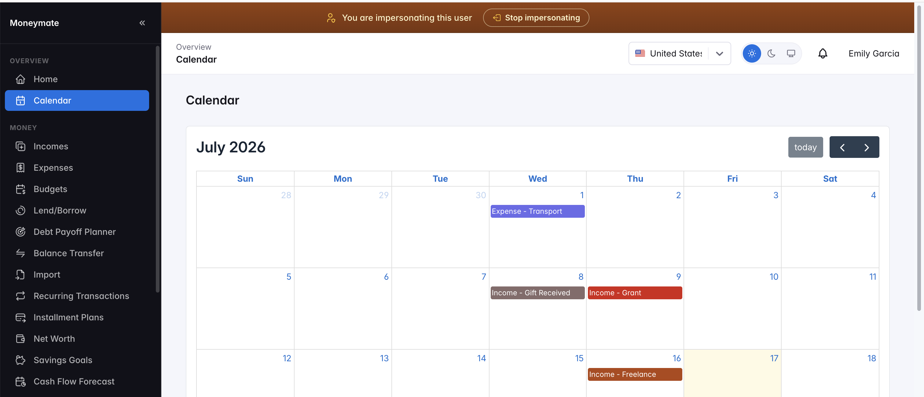 Calendar view