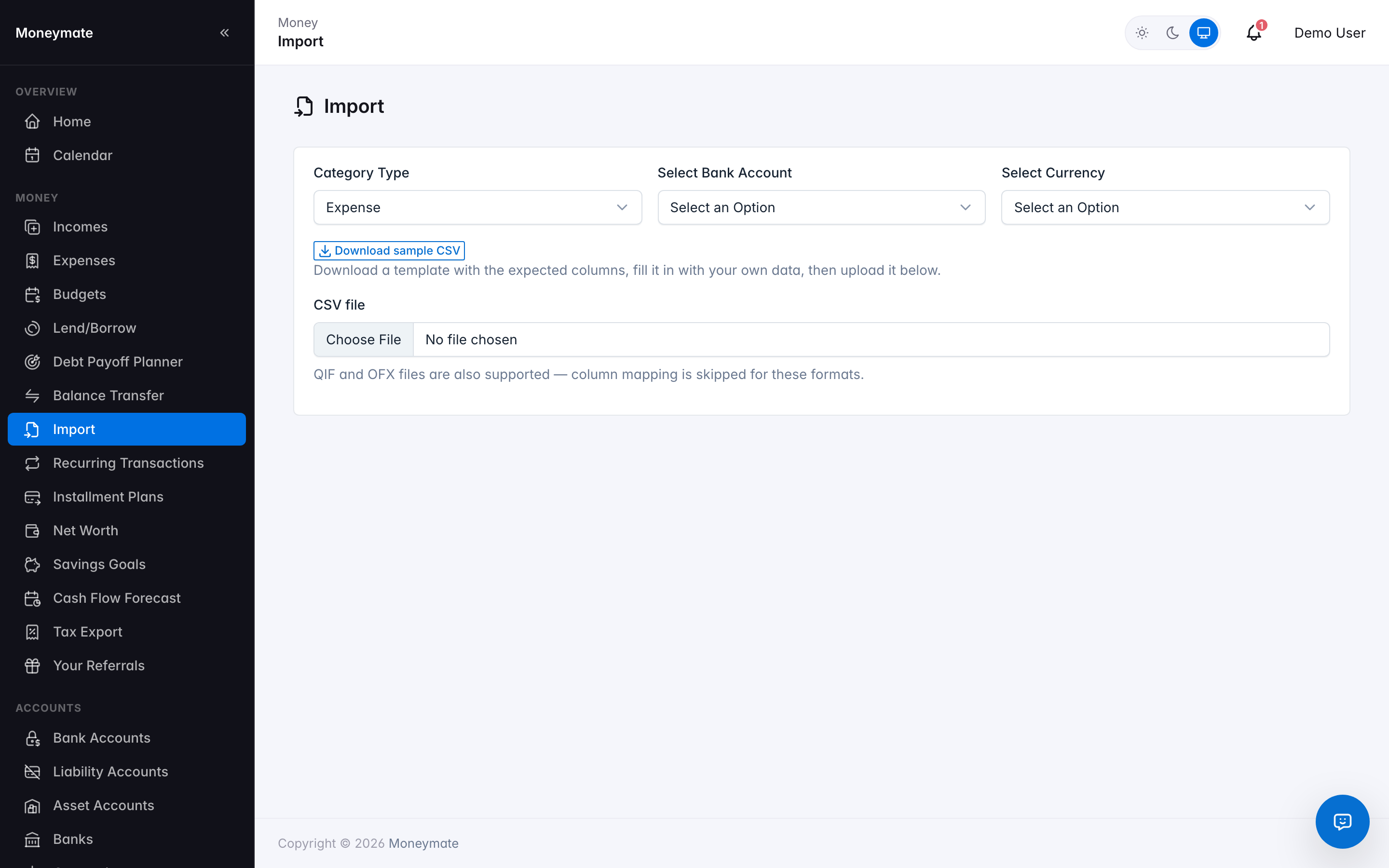 Transaction Import wizard