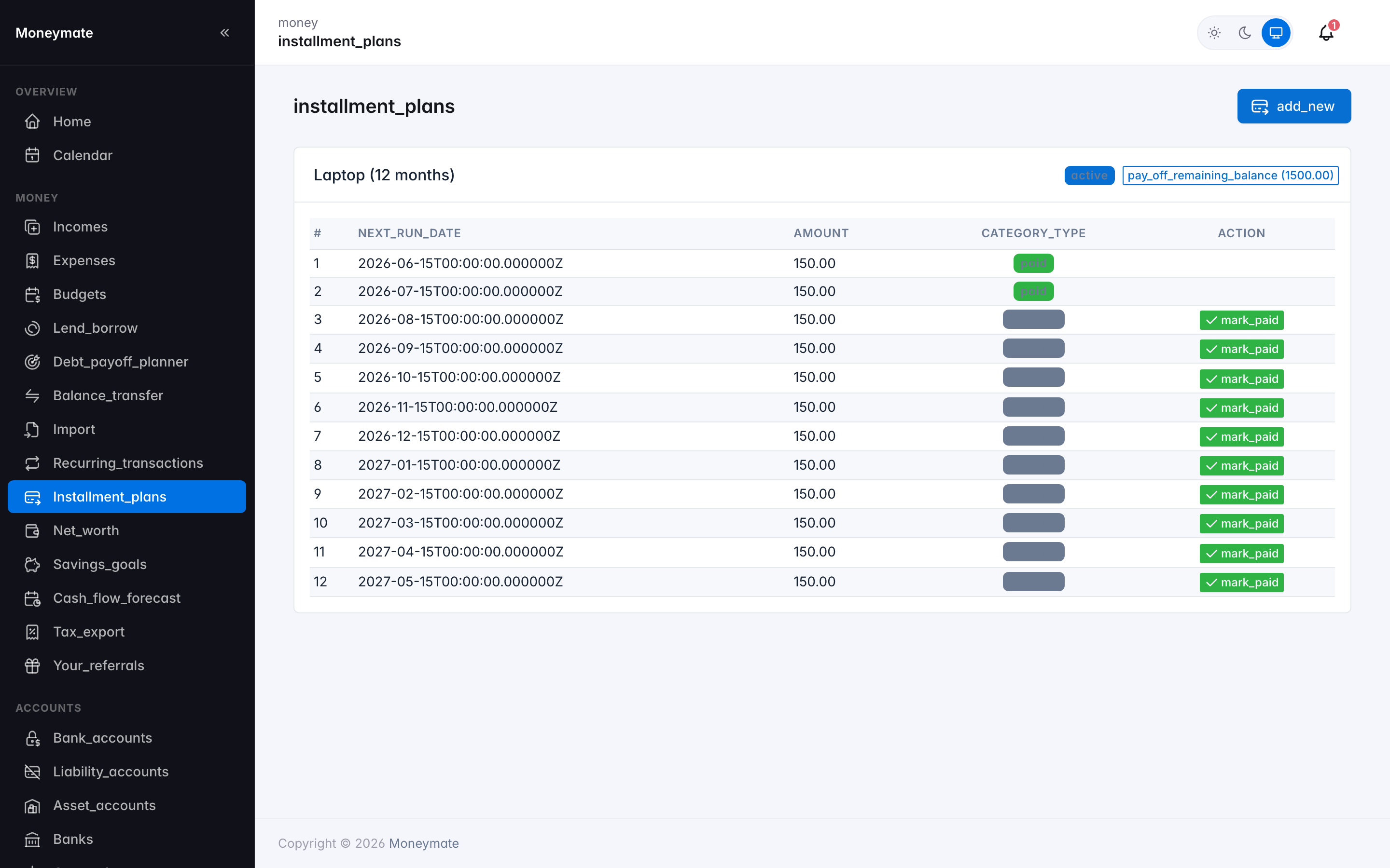 Installment Plans and schedule