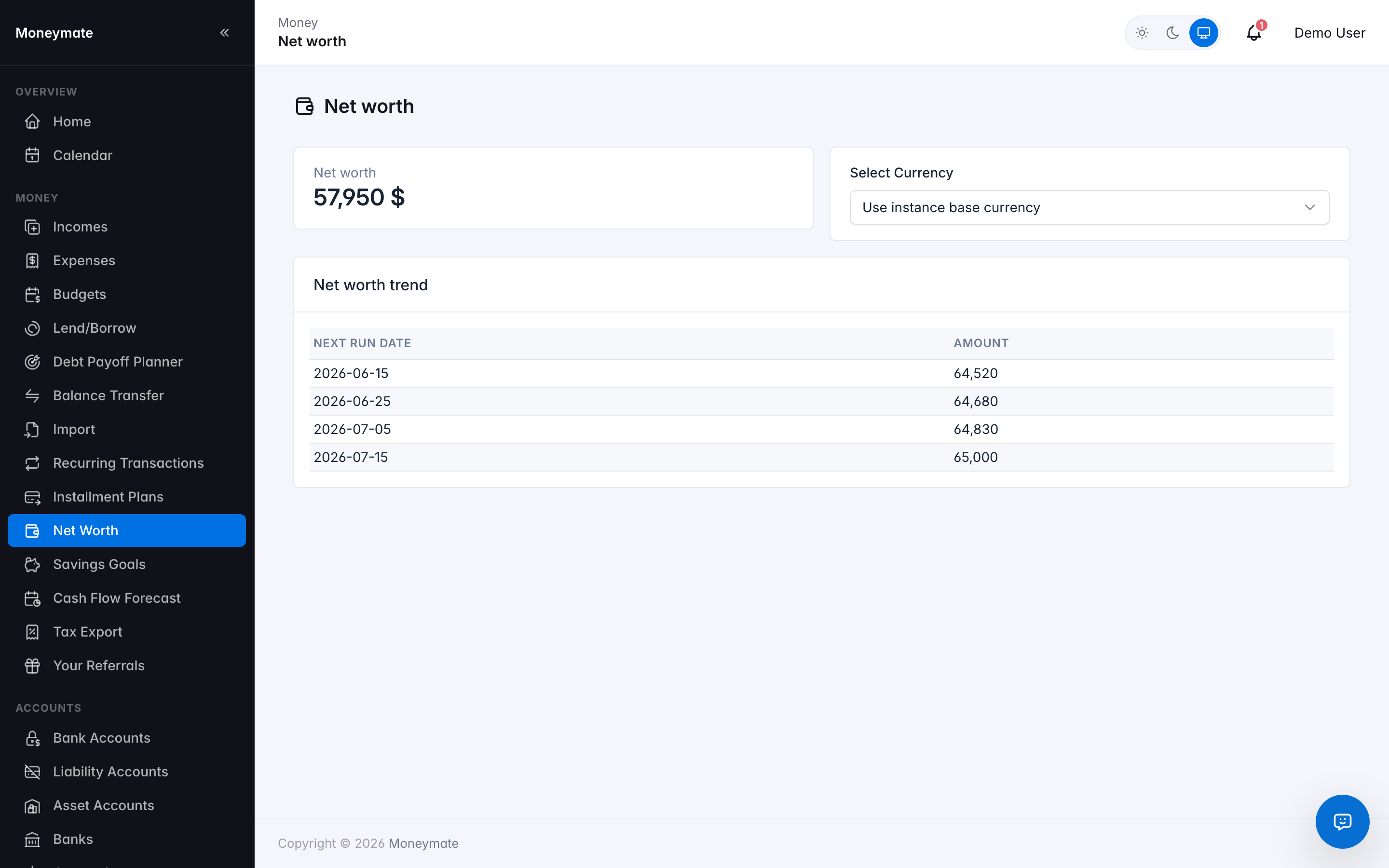 Net Worth tracking