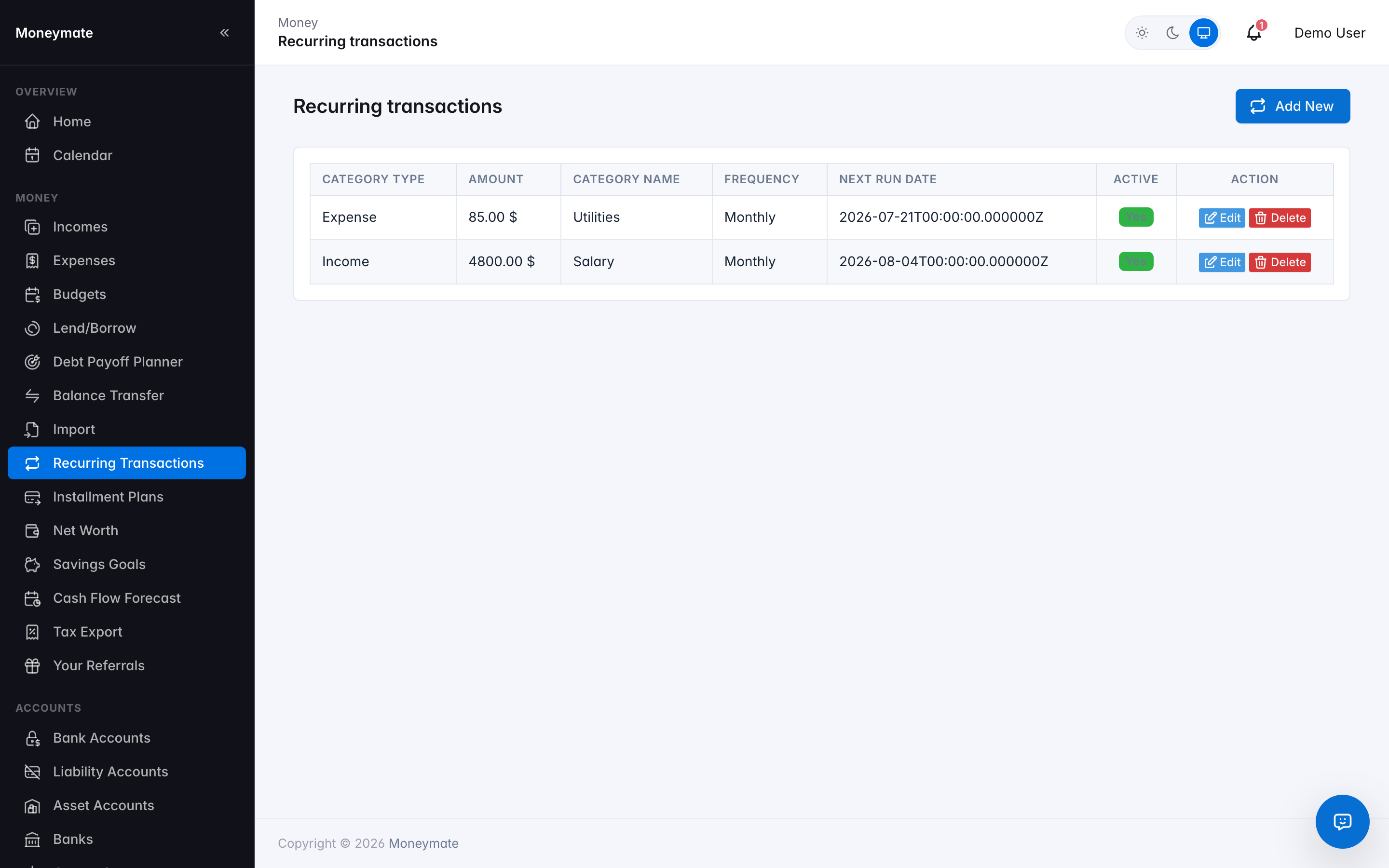 Recurring Transactions