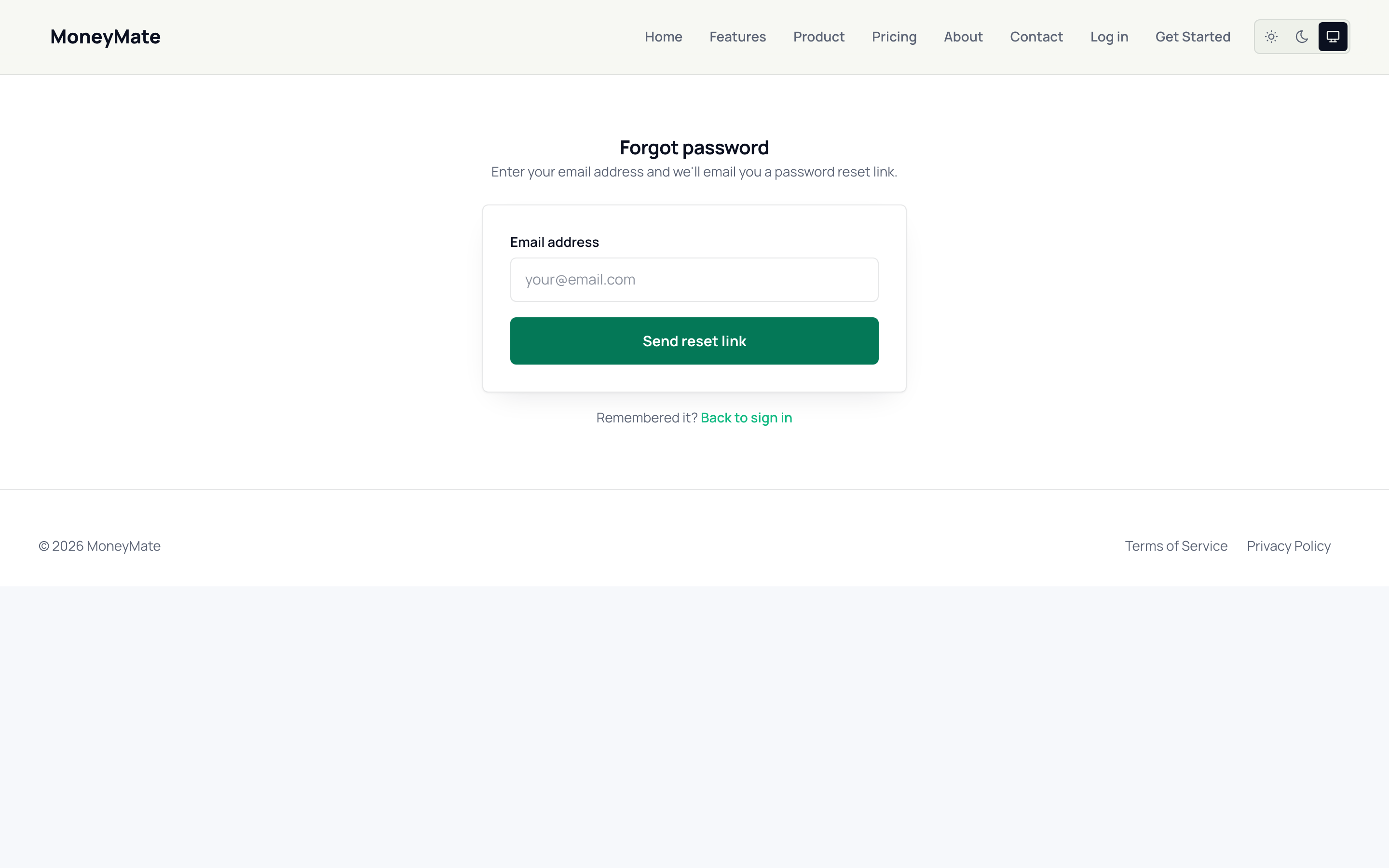 Forgot password page
