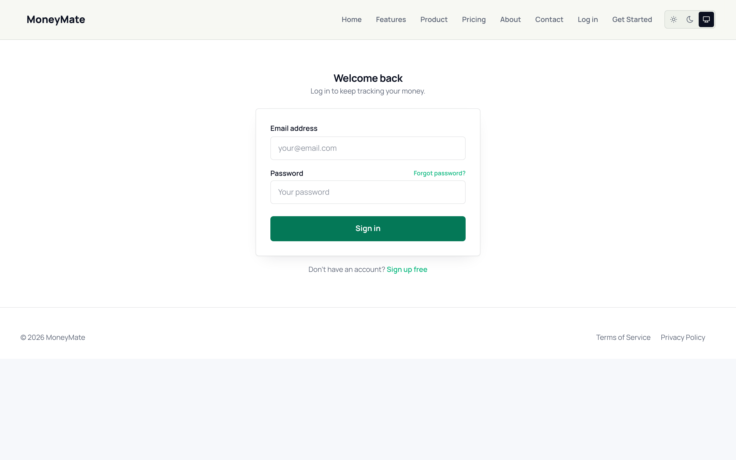 Login page