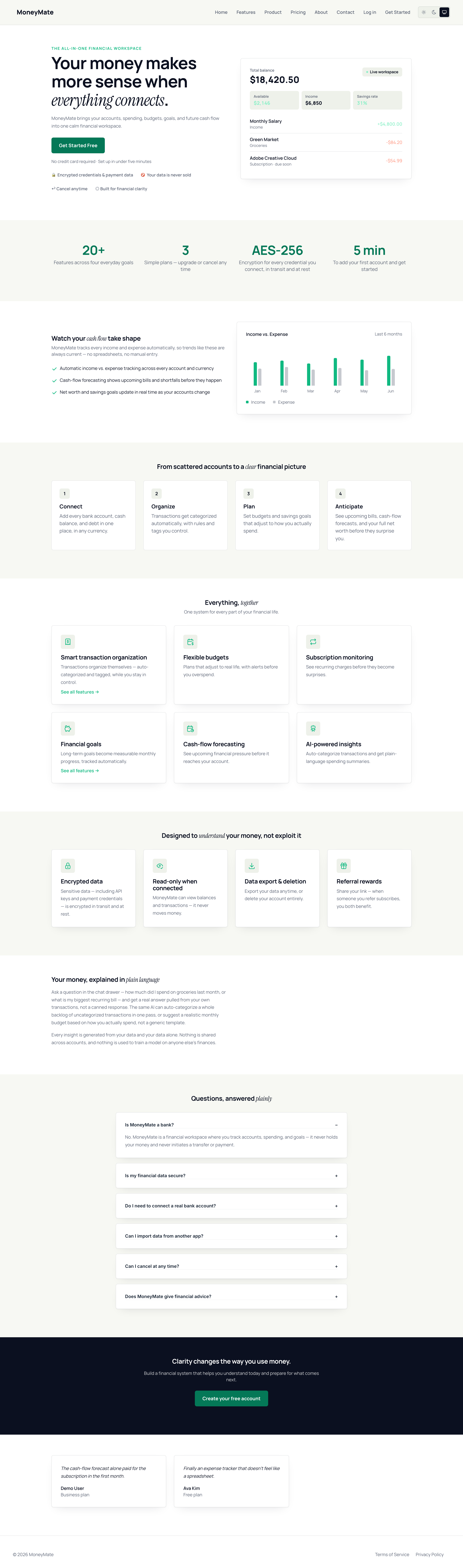 Home page — hero, stats, and feature highlights